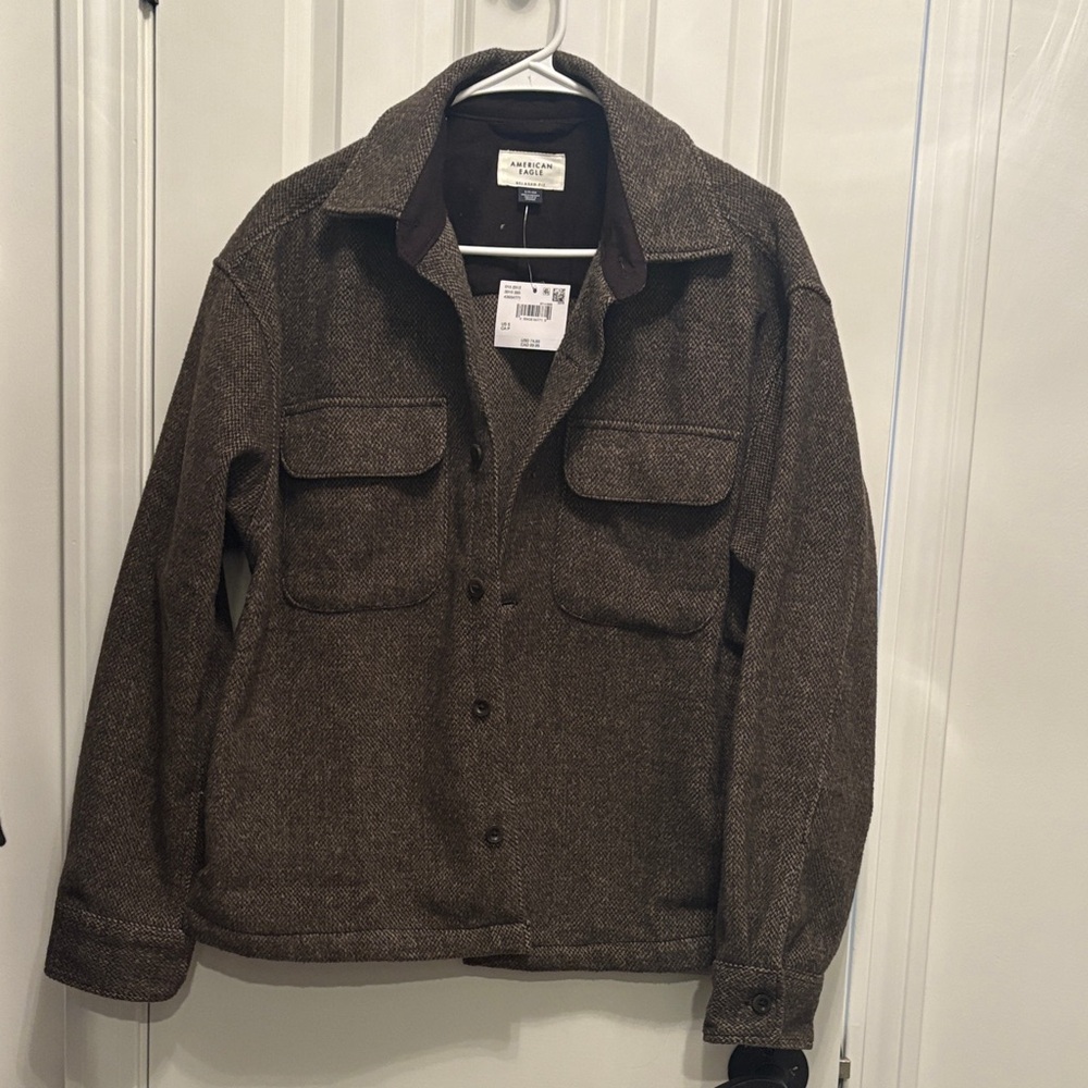 American Eagle Outfitters Brown Herringbone Shirt Jacket